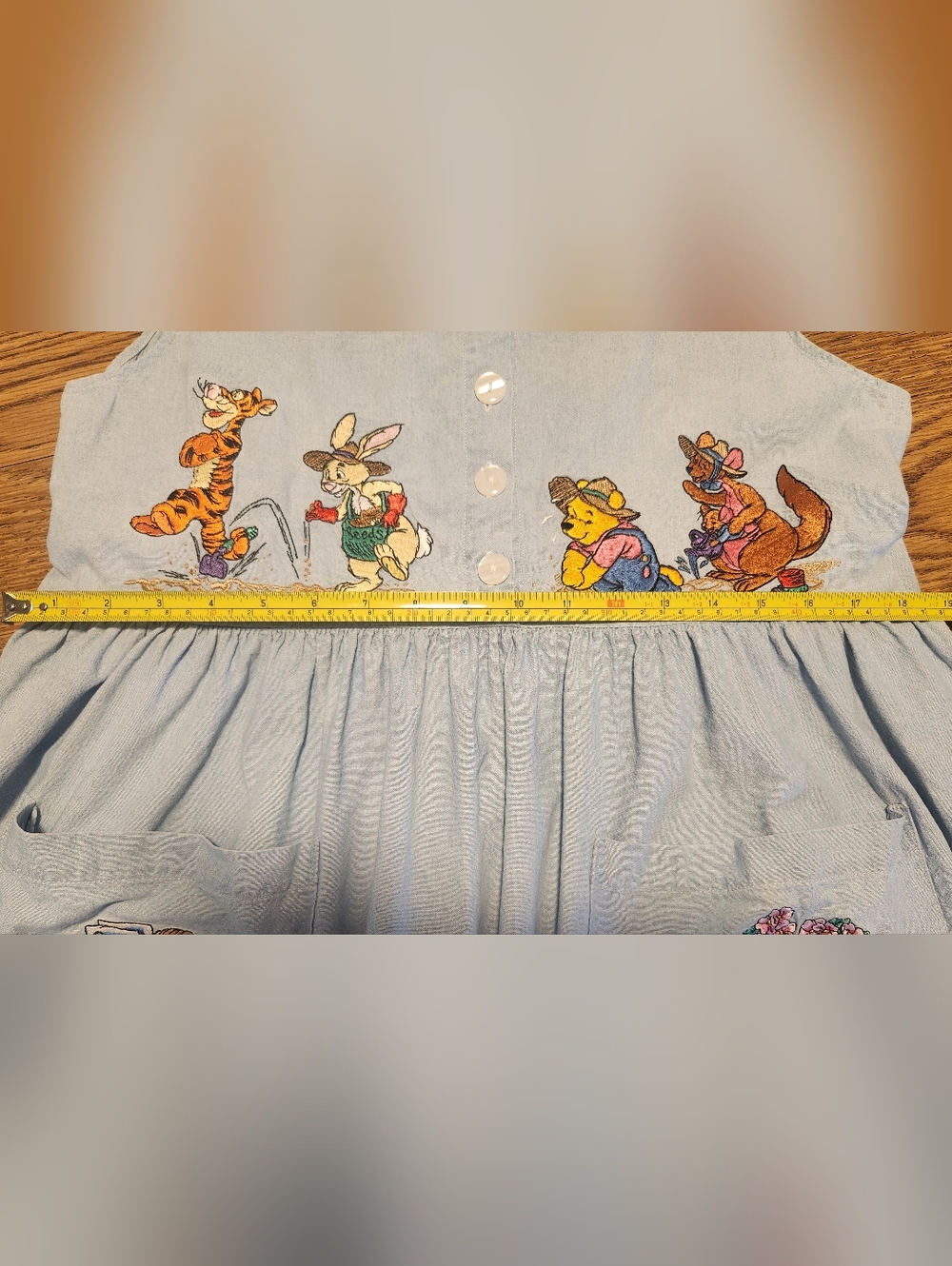 Vintage Winnie The Pooh Emboidered Denim Look Jumper Dress Women Small/Medium - Picture 11 of 16